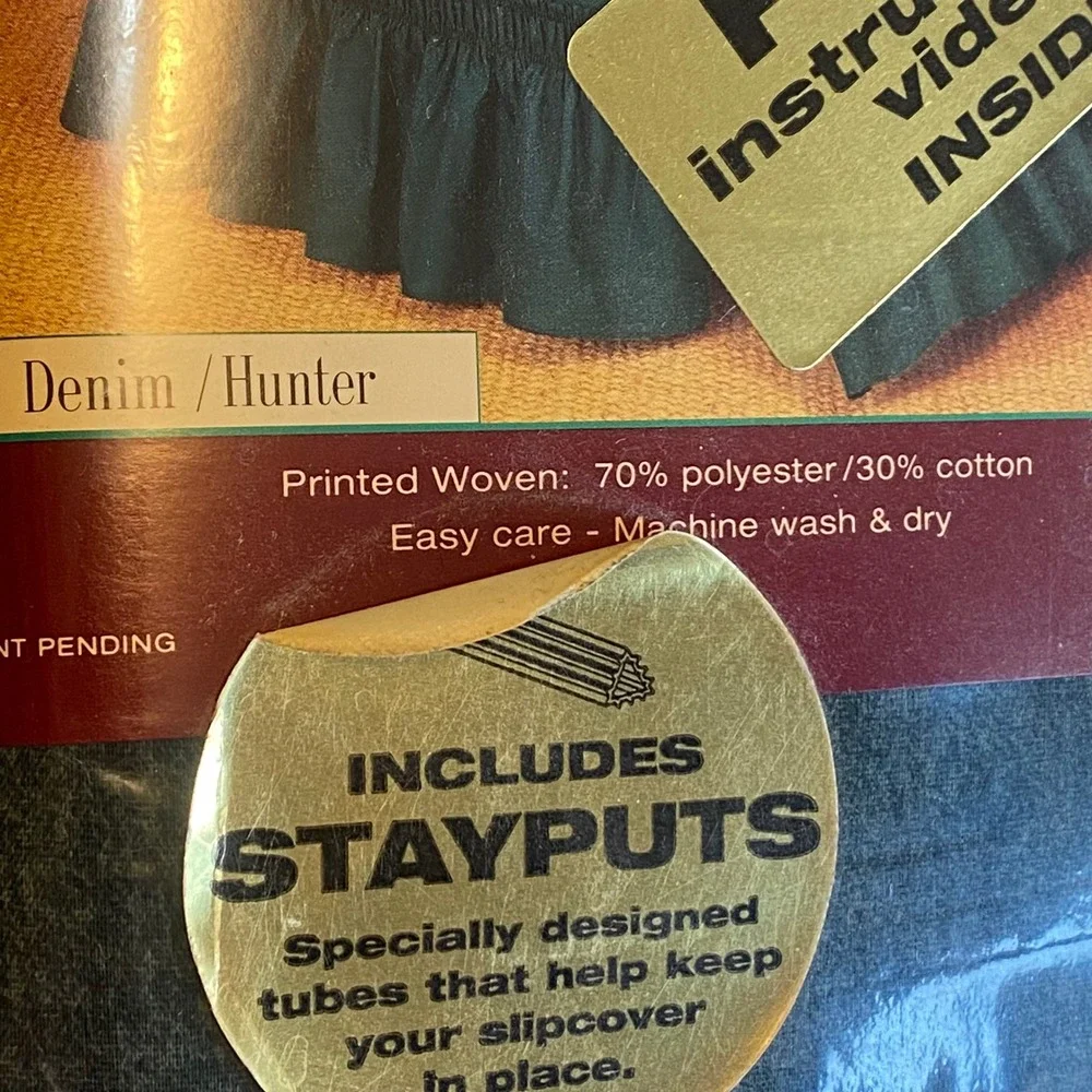 Cannon Sure Fit Recliner Cover 3 Piece Hunter Green Denim Slipcover Stayputs NEW
